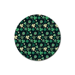 Shamrock Pattern Pink Blue Metallic Pattern Rubber Coaster (round)  by designsbymallika