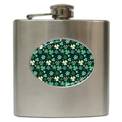 Shamrock Pattern Pink Blue Metallic Pattern Hip Flask (6 Oz) by designsbymallika