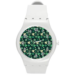 Shamrock Pattern Pink Blue Metallic Pattern Round Plastic Sport Watch (m) by designsbymallika