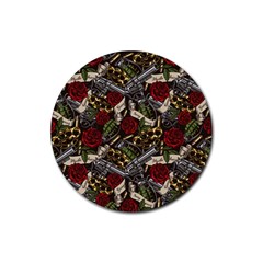 Hustle Hard Dragonfly Pattern Rubber Coaster (round)  by designsbymallika