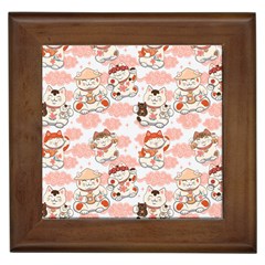 Menaki Cat Pattern Framed Tile by designsbymallika