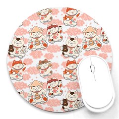 Menaki Cat Pattern Round Mousepads