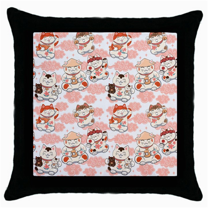 Menaki Cat Pattern Throw Pillow Case (Black)