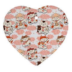 Menaki Cat Pattern Heart Ornament (two Sides)