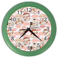 Menaki Cat Pattern Color Wall Clock by designsbymallika