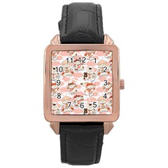 Menaki Cat Pattern Rose Gold Leather Watch  by designsbymallika