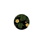 Tropical vintage yellow hibiscus floral green leaves seamless pattern black background. 1  Mini Buttons Front