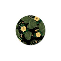 Tropical Vintage Yellow Hibiscus Floral Green Leaves Seamless Pattern Black Background  Golf Ball Marker (10 Pack) by Sobalvarro