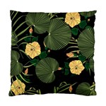 Tropical vintage yellow hibiscus floral green leaves seamless pattern black background. Standard Cushion Case (One Side) Front