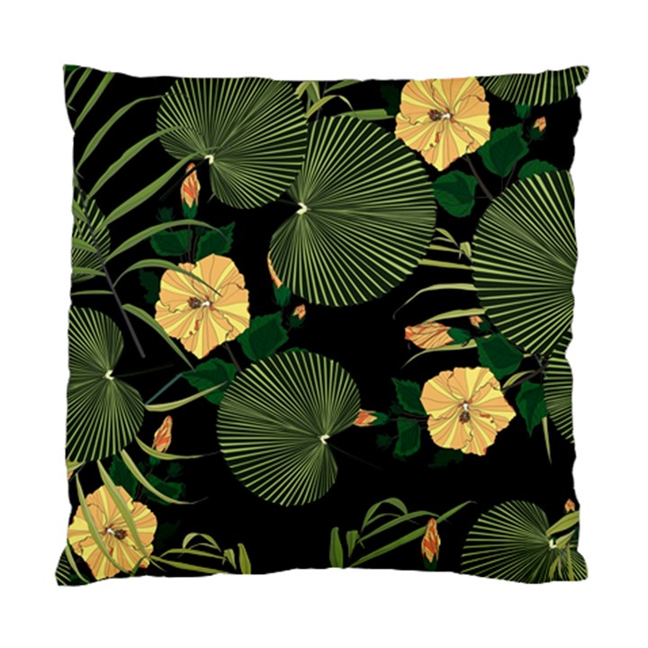 Tropical vintage yellow hibiscus floral green leaves seamless pattern black background. Standard Cushion Case (One Side)