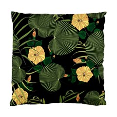 Tropical Vintage Yellow Hibiscus Floral Green Leaves Seamless Pattern Black Background  Standard Cushion Case (two Sides) by Sobalvarro