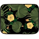 Tropical vintage yellow hibiscus floral green leaves seamless pattern black background. Fleece Blanket (Mini) 35 x27  Blanket