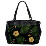 Tropical vintage yellow hibiscus floral green leaves seamless pattern black background. Oversize Office Handbag Front