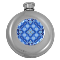 Ornate blue Round Hip Flask (5 oz)