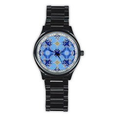 Blue Ornate Stainless Steel Round Watch by Dazzleway