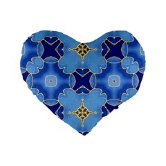 Blue Ornate Standard 16  Premium Flano Heart Shape Cushions by Dazzleway