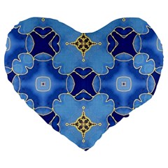 Blue Ornate Large 19  Premium Flano Heart Shape Cushions