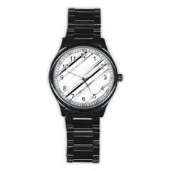 High contrast minimalist black and white modern abstract linear geometric style design Stainless Steel Round Watch