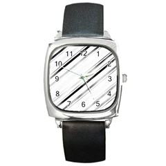 High Contrast Minimalist Black And White Modern Abstract Linear Geometric Style Design Square Metal Watch by dflcprintsclothing