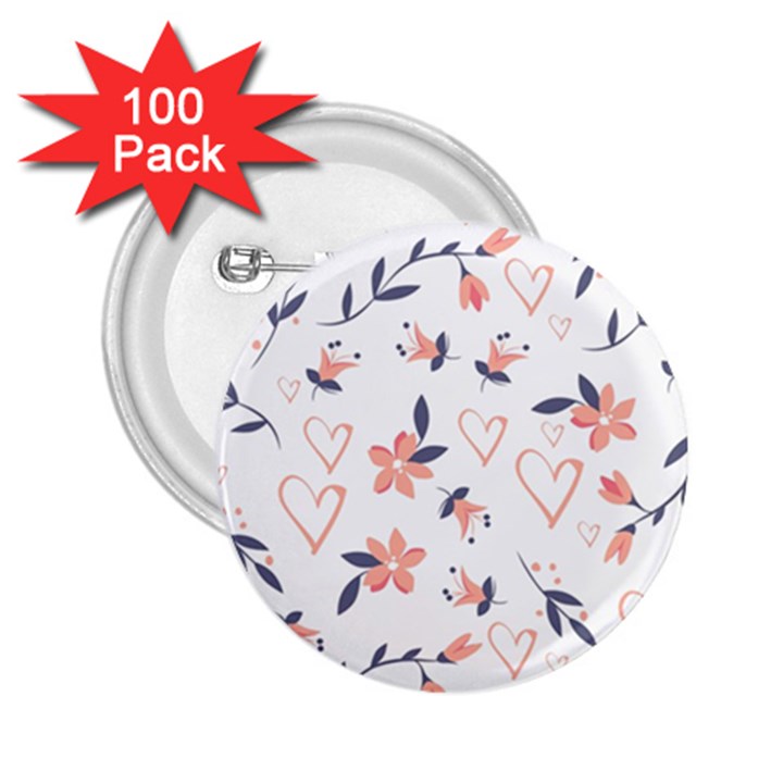 Flowers and Hearts 2.25  Buttons (100 pack) 