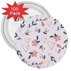 Flowers And Hearts 3  Buttons (100 Pack)  by Sobalvarro