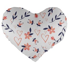 Flowers And Hearts Large 19  Premium Flano Heart Shape Cushions by Sobalvarro