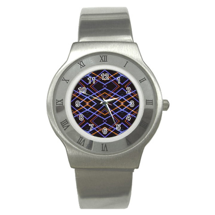 Intersecting Diamonds Motif Print Pattern Stainless Steel Watch