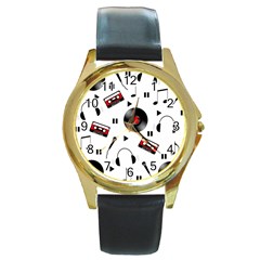 Music Life Round Gold Metal Watch by Valentinaart