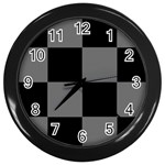 Black Gingham Check Pattern Wall Clock (Black) Front