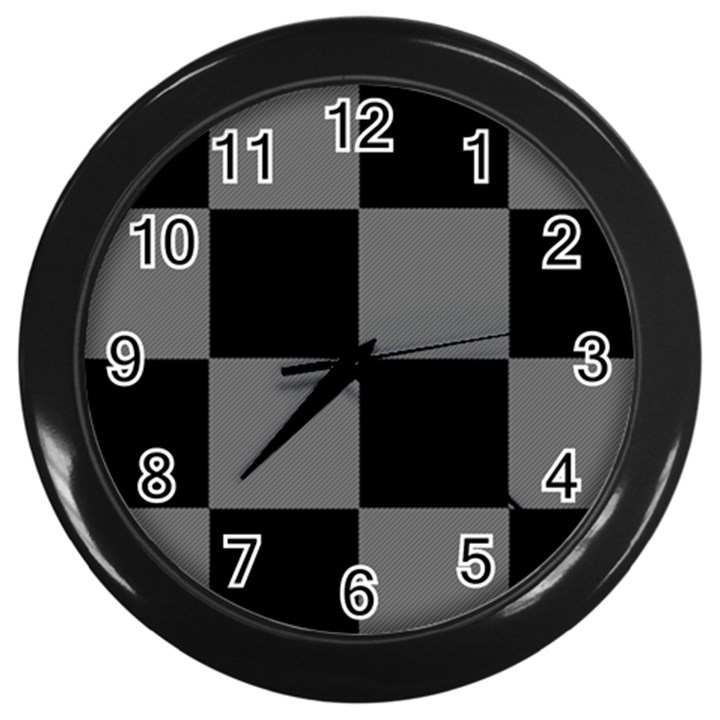 Black Gingham Check Pattern Wall Clock (Black)