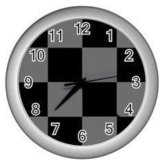 Black Gingham Check Pattern Wall Clock (silver) by yoursparklingshop