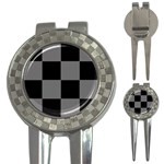 Black Gingham Check Pattern 3-in-1 Golf Divots Front