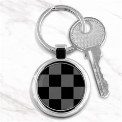 Black Gingham Check Pattern Key Chain (round) by yoursparklingshop