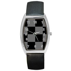 Black Gingham Check Pattern Barrel Style Metal Watch by yoursparklingshop