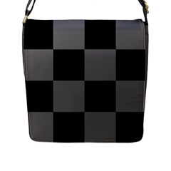 Black Gingham Check Pattern Flap Closure Messenger Bag (l) by yoursparklingshop