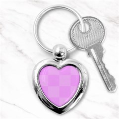 Pink Gingham Check Squares Key Chain (heart) by yoursparklingshop