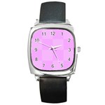 Pink Gingham Check Squares Square Metal Watch Front