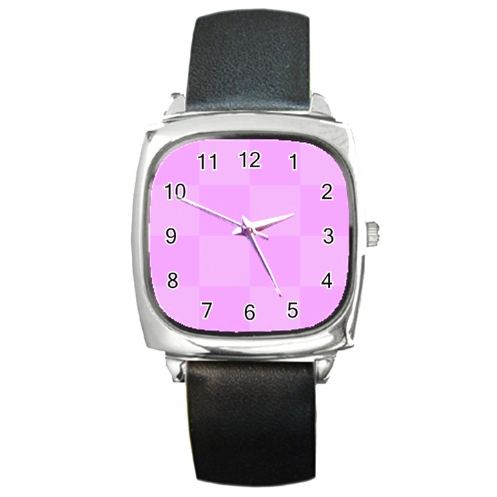 Pink Gingham Check Squares Square Metal Watch