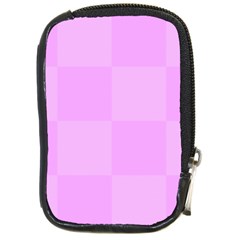 Pink Gingham Check Squares Compact Camera Leather Case by yoursparklingshop