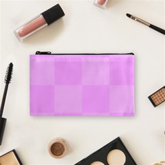 Pink Gingham Check Squares Cosmetic Bag (small) by yoursparklingshop