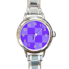 Purple Gingham Check Squares Pattern Round Italian Charm Watch by yoursparklingshop