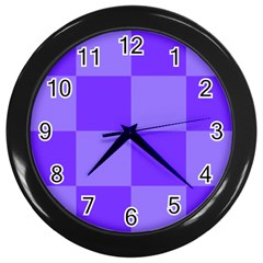 Purple Gingham Check Squares Pattern Wall Clock (black) by yoursparklingshop