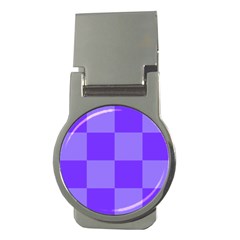 Purple Gingham Check Squares Pattern Money Clips (round)  by yoursparklingshop