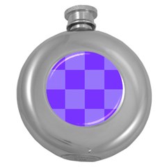 Purple Gingham Check Squares Pattern Round Hip Flask (5 Oz) by yoursparklingshop