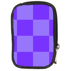 Purple Gingham Check Squares Pattern Compact Camera Leather Case by yoursparklingshop