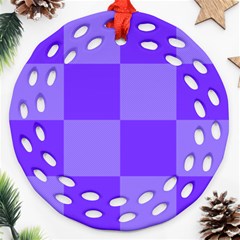 Purple Gingham Check Squares Pattern Round Filigree Ornament (two Sides)