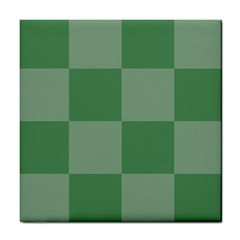 Green Gingham Check Squares Pattern Tile Coaster by yoursparklingshop