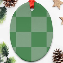 Green Gingham Check Squares Pattern Ornament (oval)