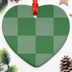 Green Gingham Check Squares Pattern Ornament (heart)