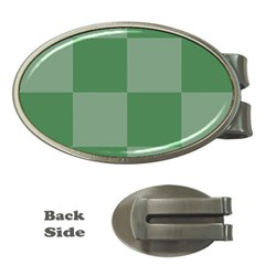 Green Gingham Check Squares Pattern Money Clips (oval) 